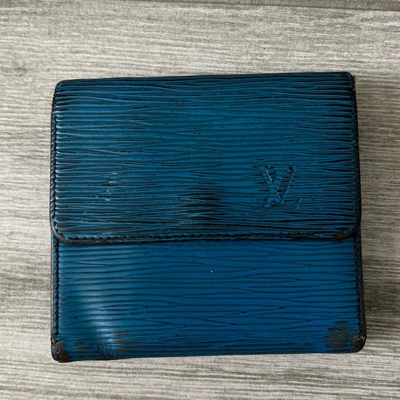Vintage Louis Vuitton Blue Epi Leather Bifold Wallet + coin pouch Used - Picture 1 of 11